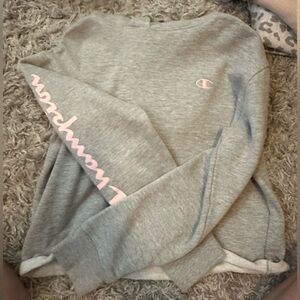 Grey and pink size small champion cropped hoodie.